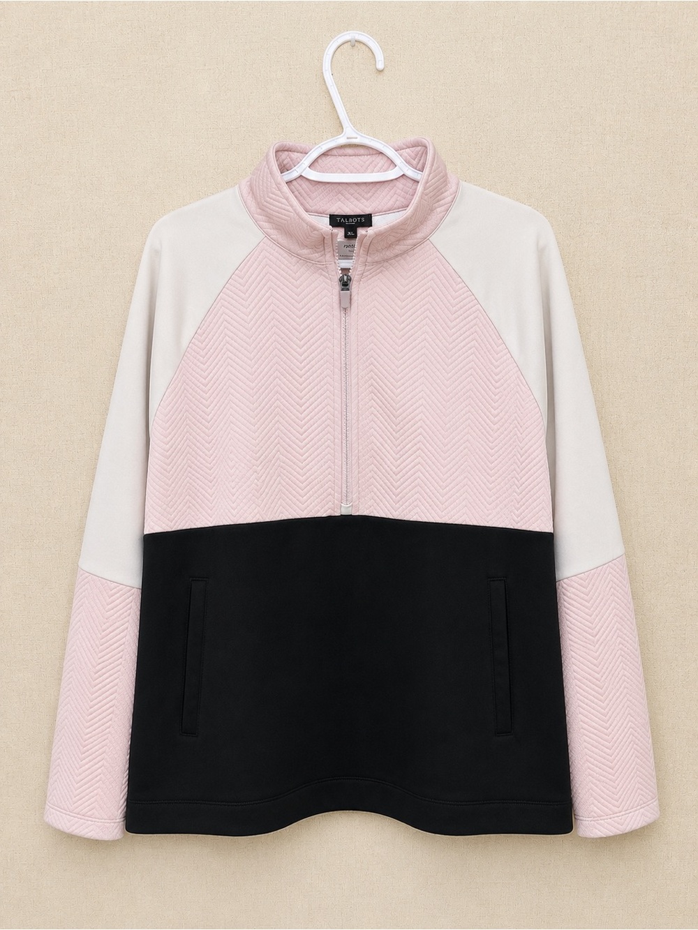 Talbots Pink, white & Black Colorblock Half-Zip Pullover Jacket